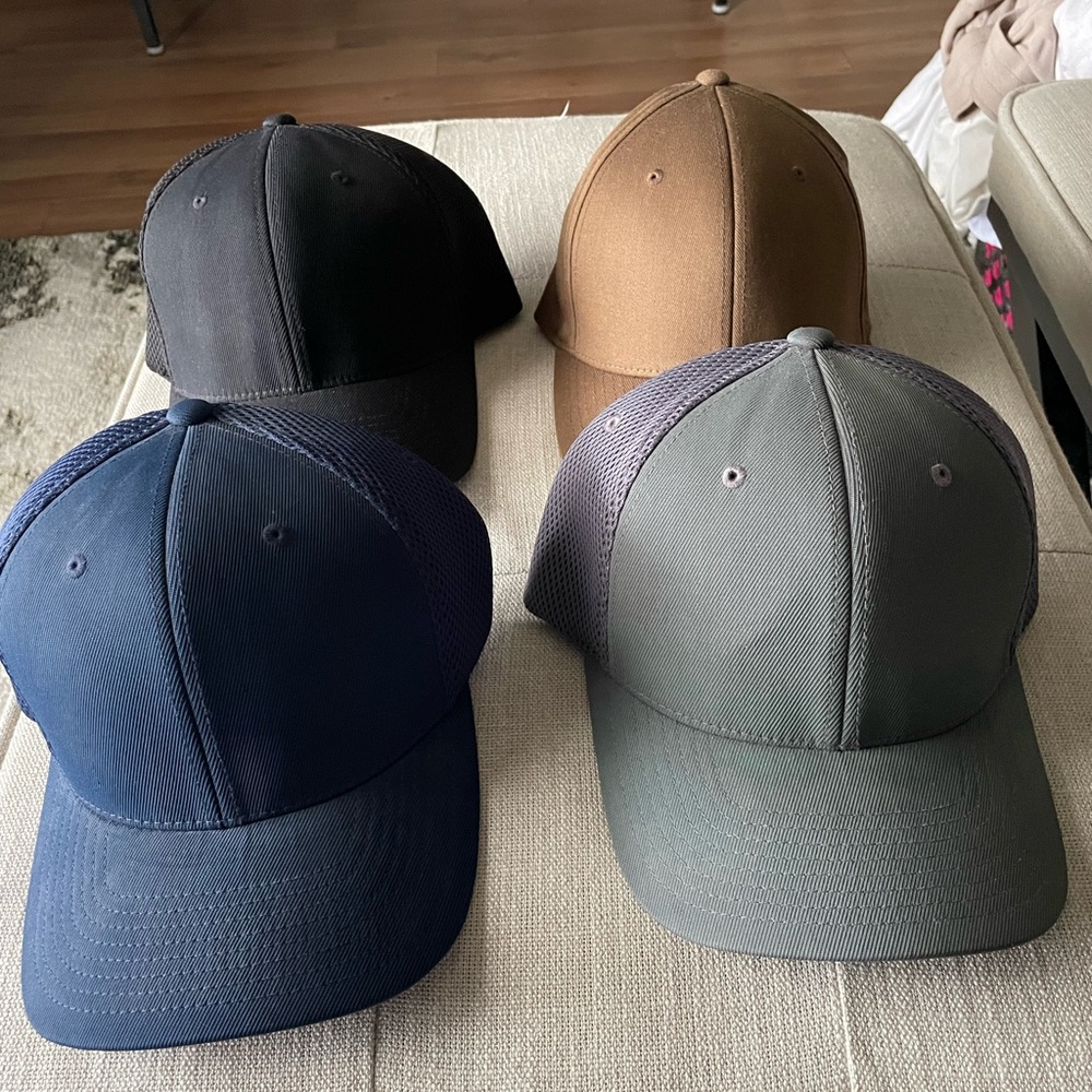 Men’s flexfit plain hats, size L/XL, work hats, Grey, tan, navy, black